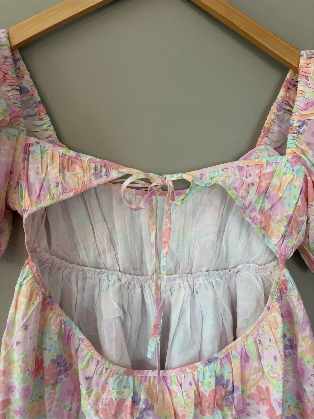 For Love & Lemons Kennedy Floral Puff Sleeve Mini Dress Medium Pastel NWT
